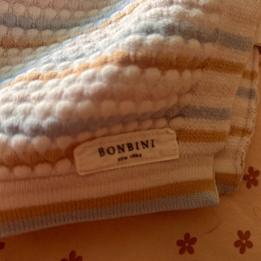 Striped baby Blanket - Cream, Blue, and Tan